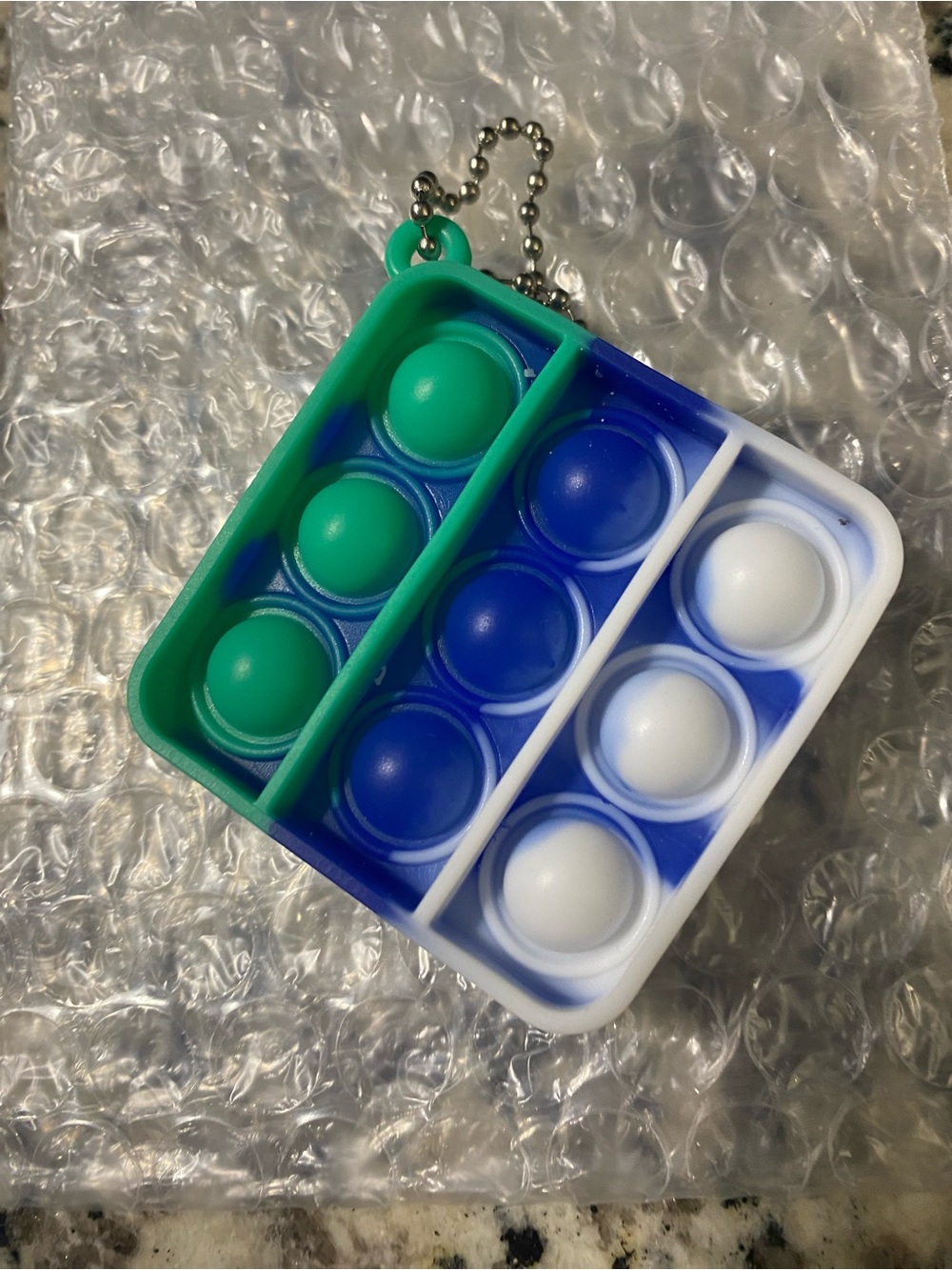New Small Pop It Sensory Keychain Fidget Toy - Green, Blue & White